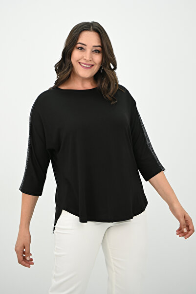 Koza Butik Γυναικεία μπλούζα μεγάλου μεγέθους με λεπτομέρειες από Glitter 1855