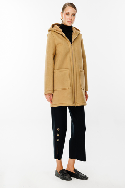 Ekol İçi Peluş Kapüşonlu Kaban Camel-7087