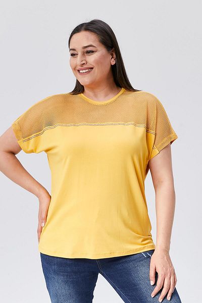 Ebsumu Κίτρινη Plus Size Διχτυωτή Λεπτομερής Γυναικεία Μπλούζα
