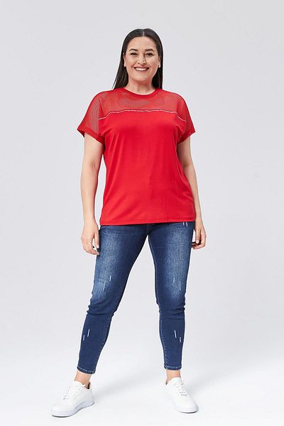 Ebsumu Red Plus Size Women's Blouse with Mesh Detail
