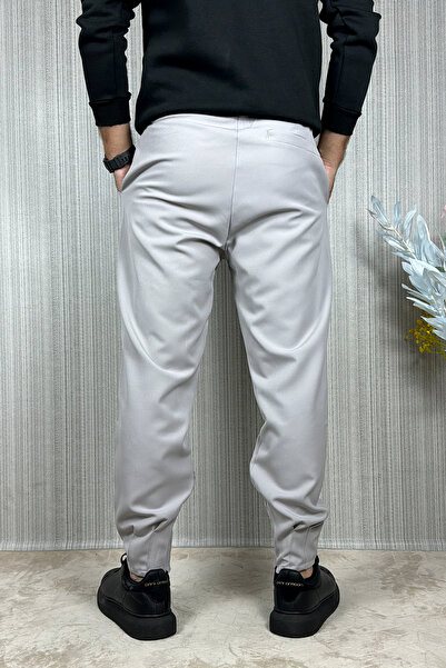 CW Casualwear Pánské kalhoty Boyfriend šedé skládaný detail pasu se stahovací šňůrkou na zip na noze Jogger kalhoty