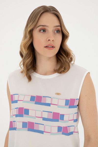 U.S. Polo Assn. Tricou de damă albastru închis cu decolteu 50281809 -VR032