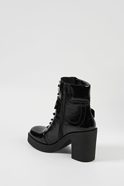 GLAZA Kadın Siyah Kırışık Hakiki Deri Günlük Bot
