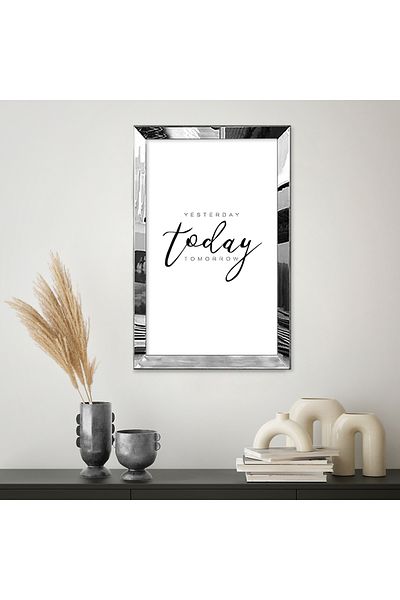 Zevahir Mobilya Dekorasyon Pictură MDF unică cu desen abstract scris alb negru modern cu cadru din plexiglas cu oglindă argintie