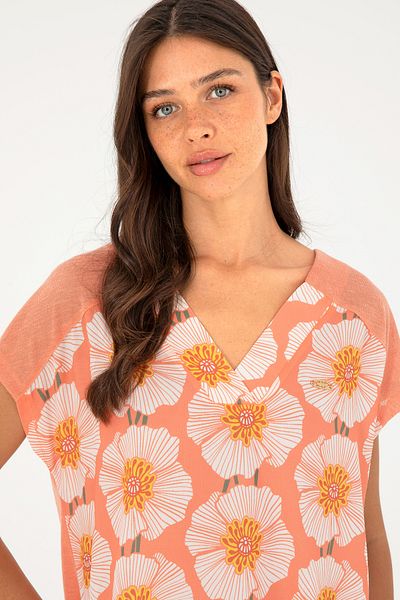 U.S. Polo Assn. Tricou de damă cu decolteu în V cu model somon 50281805-VR047