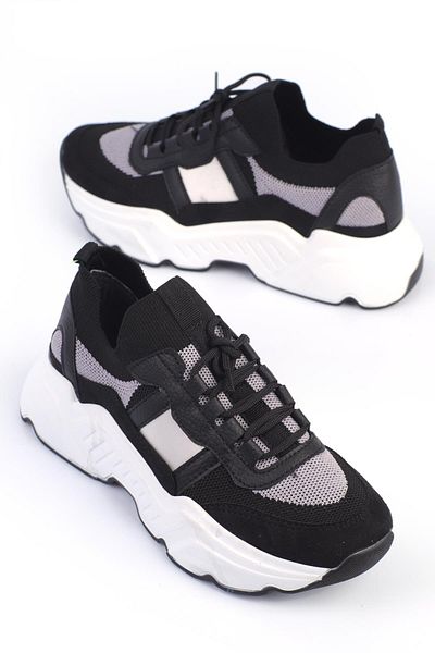 ShoeTek Pantofi Lenuta Negri Tricotati - Siret si Piele