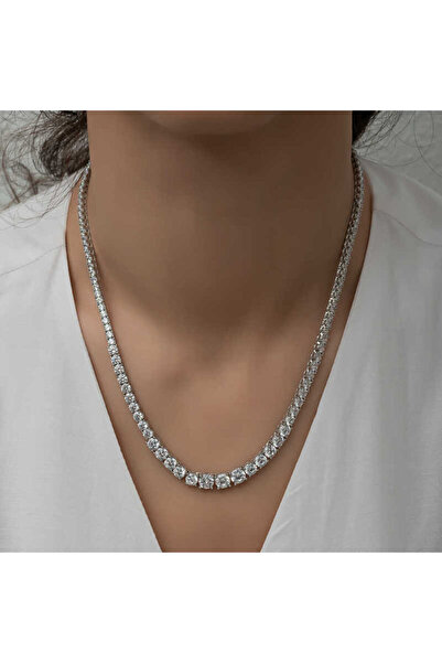 Genel Markalar Gümüş Süzme Beyaz Taşlı Su Yolu Kadın Kolye