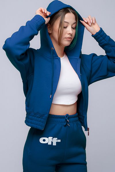 FEEL STYLE Σετ αθλητικής φόρμας από βαμβακερό χοντρό ύφασμα - πίσω εμπριμέ λευκό |   3 νήματα