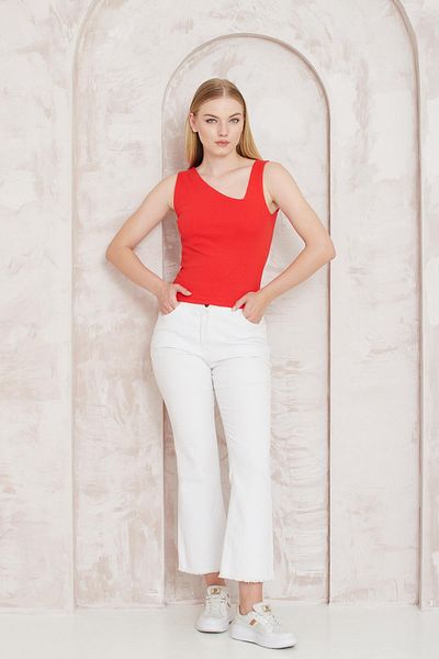AMİDA Red Amida Cut Collar Blouse - Thick Straps 2410