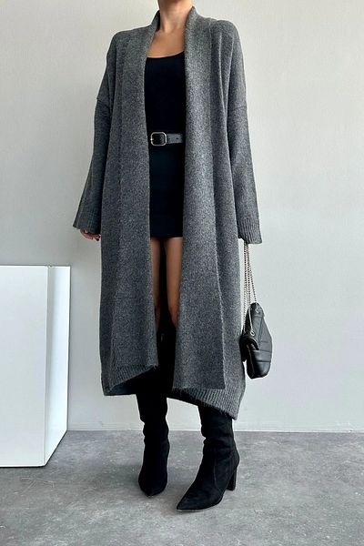 My Blog Sahara Smoke Coloured Long Plain Cardigan-4164