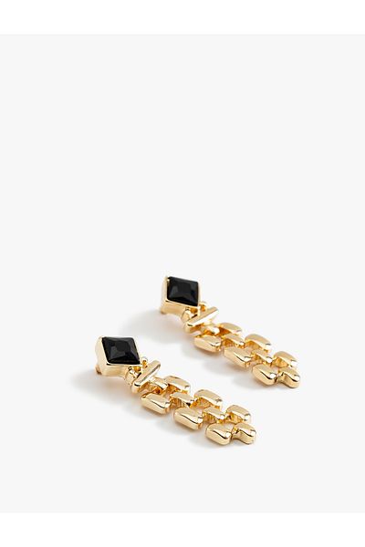 Koton Chain Shaped Dangle Earrings with Stone Detail