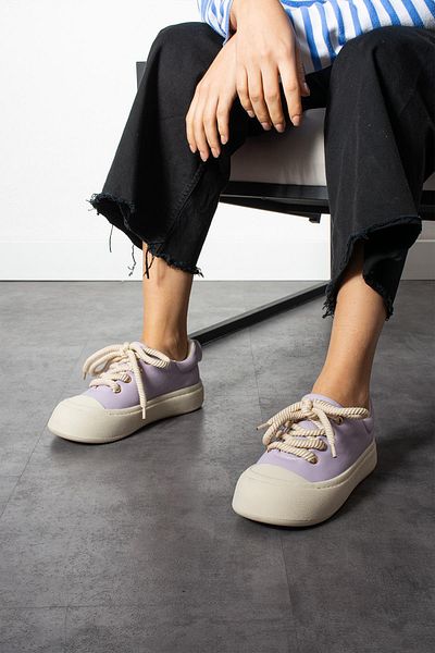 ShoeTek Pantofi de damă din piele Alyona liliac - pantofi sport cu șireturi