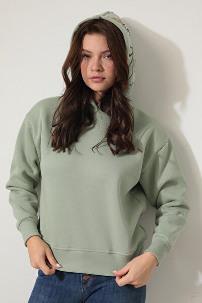 AMİDA Φούτερ με κουκούλα με πράσινο κέντημα Rose Branch - 2430