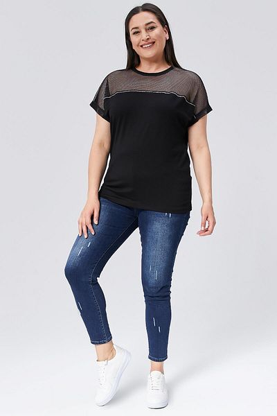 Ebsumu Μαύρη μπλούζα Plus Size - Διχτυωτή λεπτομέρεια