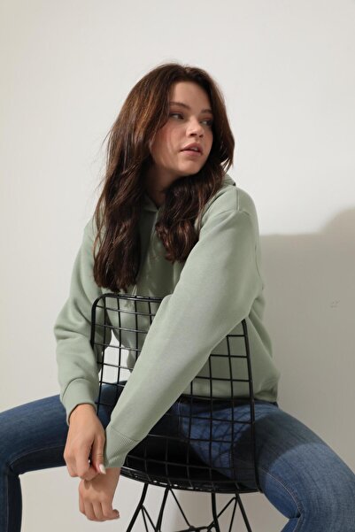 AMİDA Φούτερ με κουκούλα με πράσινο κέντημα Rose Branch - 2430