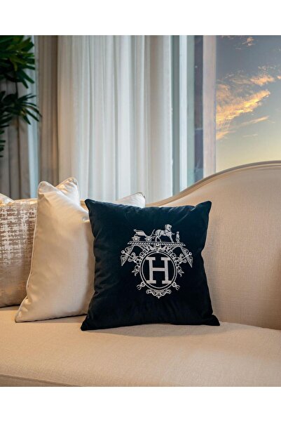 ref crea Husă de pernă cu broderie auto în negru-ecru