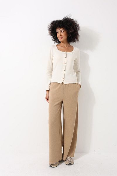 AMİDA Camel High Waist Thessaloniki Fabric Soft Women's Wide Leg Trousers - 2439