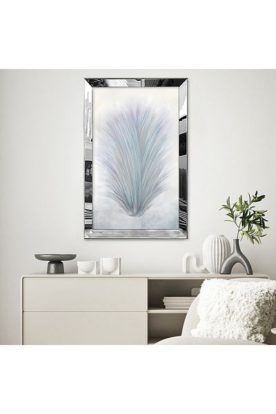 Zevahir Mobilya Dekorasyon Pictură unică MDF cu cadru din plexiglas cu oglindă argintie, minimalistă, albă, gri, desen abstract elegant