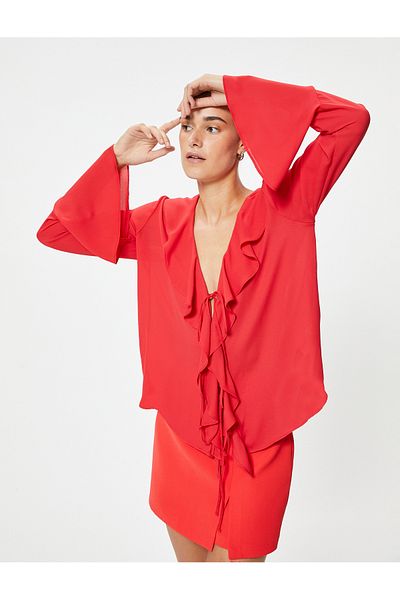 Koton Spanisches fließendes Longshirt – Rüsche und Bindeband