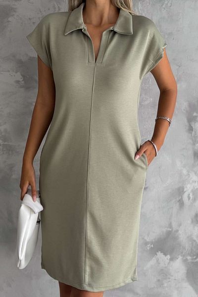 Ded COLLECTION Γυναικείο φόρεμα με άνετο λαιμό Polo - Modal ύφασμα, κοντό μανίκι
