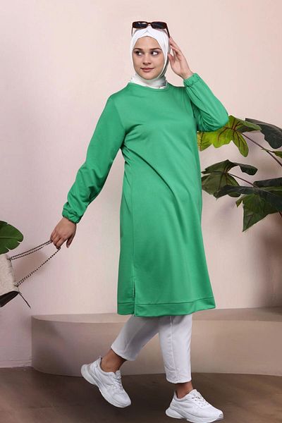 Ferace Large Size Women's Hijab Tunic Two Thread Long Green