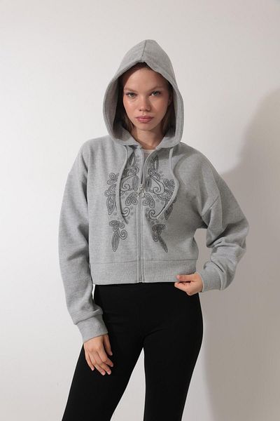 AMİDA Grimelange Embroidered Hooded Zippered Thessaloniki Cardigan - 2434