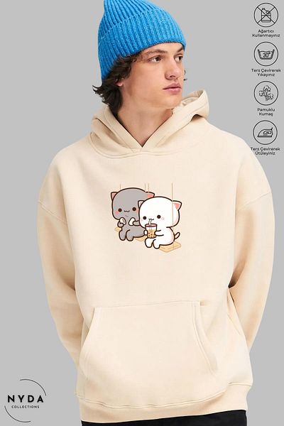 Nyda Collections Βαμβακερό Unisex Φούτερ με κουκούλα Oversize - Μακρυμάνικο, εμπριμέ