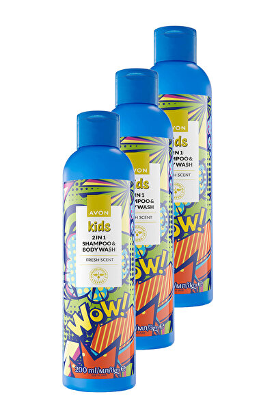 AVON Kids Wow 2 si 1 Arada Saç ve Vücut Çocuk Şampuanı 200 Ml. Üçlü Set