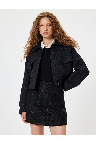 Koton Fusta scurtă Tweed Mini Slim Fit - Detaliată cu cusături, Talie standard