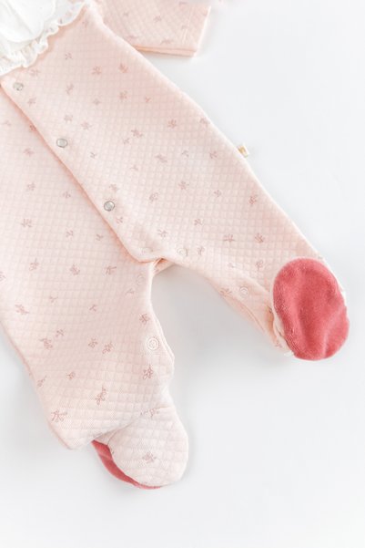 Babymod Baby Girl Rompers with Ruffle Collar and Floral Booties