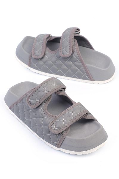ShoeTek Papuci de damă din piele gri Uldvinya - model dublu matlasat