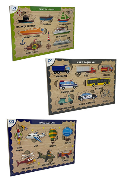 CA Games 3'lü Set Hava-Kara-Deniz Araçları 29.5x19.5cm Eğitici-Öğretici Sağlı...