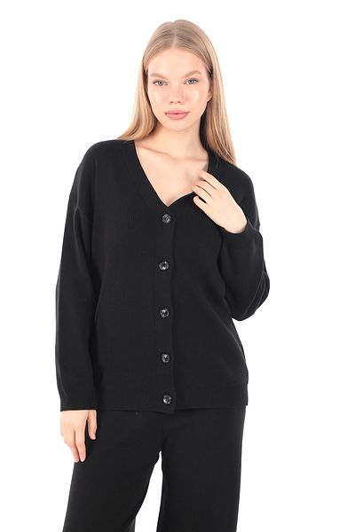 le mardi Black Women's Knitwear Set - Cotton Acrylic Cardigan and Trousers