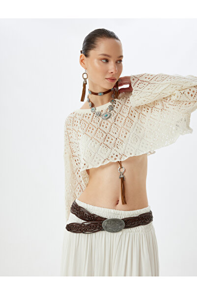 Koton Tricou crop cu mânecă lungă ajurata - Decolteu, potrivire confortabilă