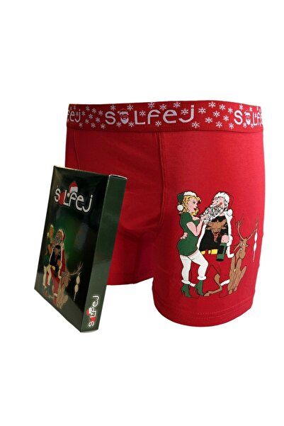 Genel Markalar Erkek Desenli Kırmızı Özel Seri Yılbaşı Baskılı Boxer