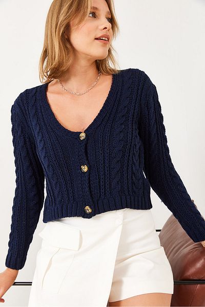 Bianco Lucci Damen-Strickjacke mit V-Ausschnitt und geflochtenem Haar 20246853