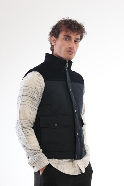 Danger Men's Velvet Detailed Puffer Vest Navy Blue