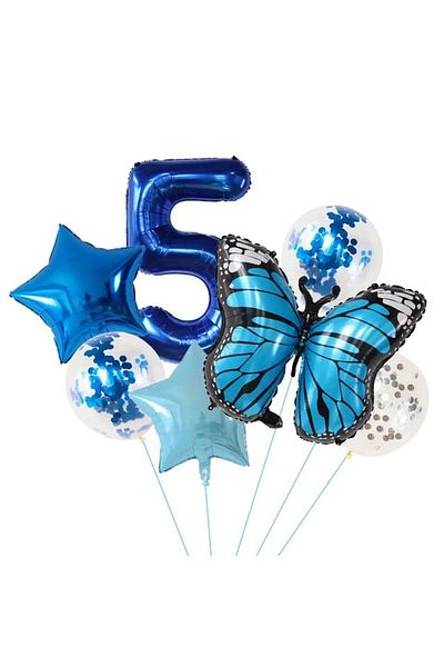DÜVENCİ TİCARET Blue Butterfly Foiled Age Balloon Set
