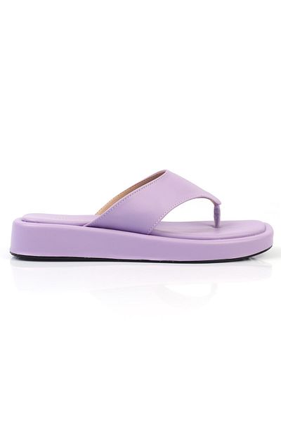 ShoeTek Linca Lilac Leather Women's Slippers - Flip Flops