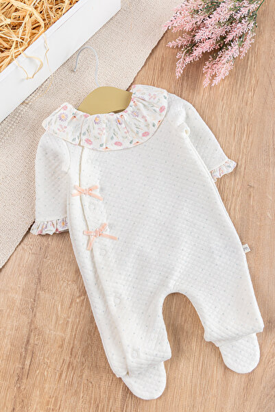 Babymod Fırfır Yakalı Çiçekli Patikli Kız Bebek Tulum