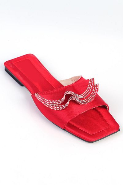 ShoeTek Papuci de damă Kathleen Red Satin Stone