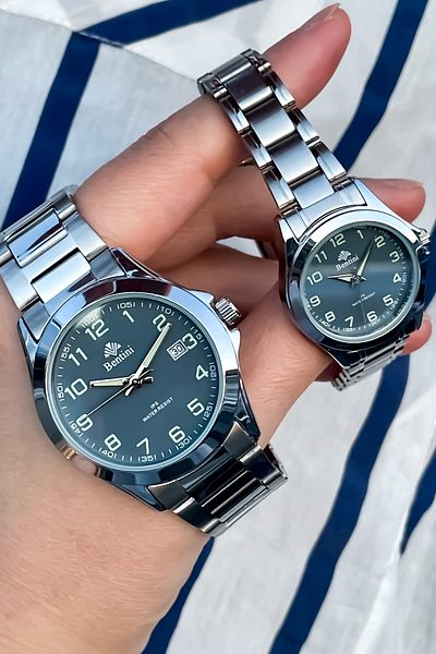 Bentini 2-Year Warranty Waterproof Wife Steel Wristwatch and Bracelet - Men's Couple Set with Calendar and Night Gorus