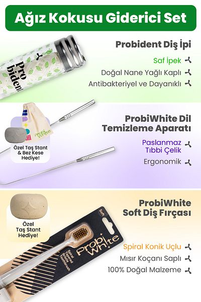Probident Pure Silk Oral Odor Remover Set - Tongue Cleaning Apparatus + Spiral Conical Toothbrush