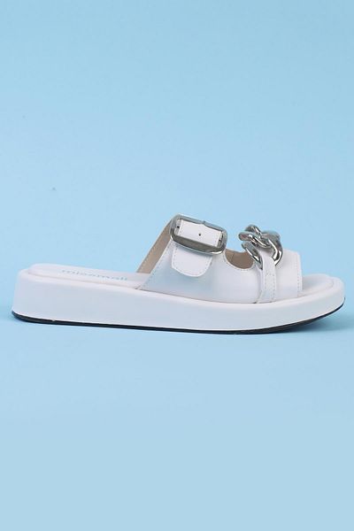 ShoeTek Papuci de damă Ivanova din piele albă - cu bandă dublă și lanț