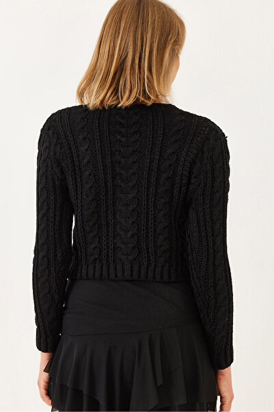 Bianco Lucci Women's V-Neck Hair Braided Knitwear Cardigan 20246853