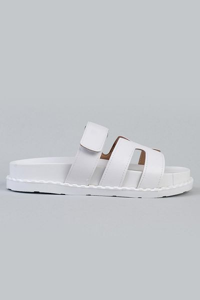 ShoeTek Papuci de damă Isodora din piele albă - cataramă cu bandă