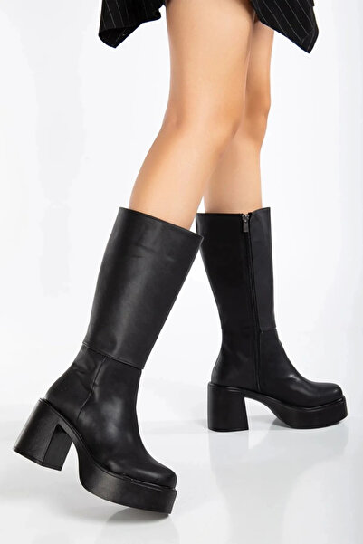 La Vivien Women's Black Zippered Platform Heeled Boots