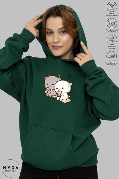 Nyda Collections Βαμβακερό Unisex Φούτερ με κουκούλα Oversize - Μακρυμάνικο, εμπριμέ