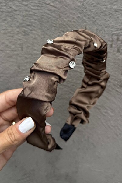 TAKIŞTIR Кафява каменна тиара с детайли от сатен