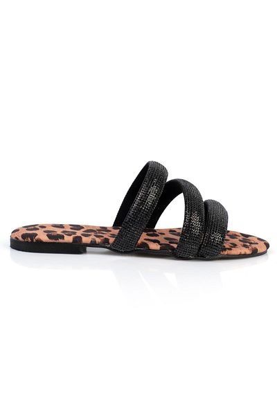 ShoeTek Eiran Women's Slippers - Three-Ban Stone Black/Leopard